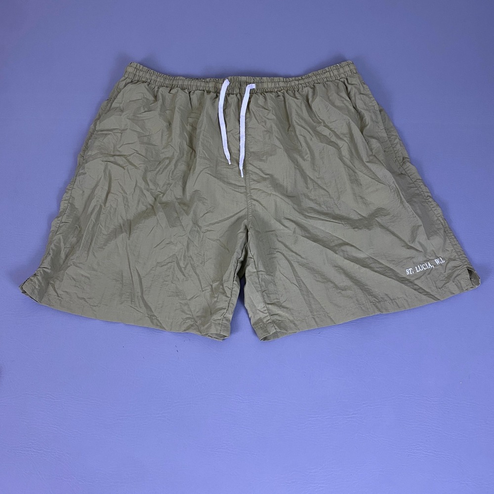 Castaways Swim Trunks Men's 2XL St Lucia Embroidered Nylon  Khaki Tan Mesh Lined